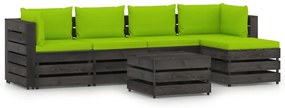 Set mobilier de gradina cu perne, 6 piese, gri, lemn tratat bright green and grey, 6