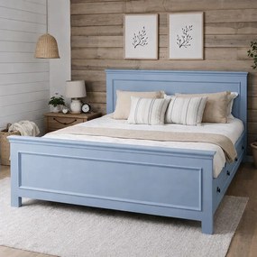 Pat din lemn masiv de brad 140x200 cu 2 sertare ,   Velora