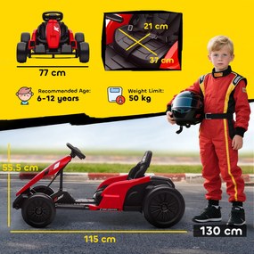 AIYAPLAY Go-Kart electric 24V, mod Drift, scaun reglabil, centură de siguranță în 5 puncte, funcție muzicală, claxon, 6-12 ani Roșu | Aosom Romania