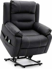 RESIGILAT- Fotoliu Electric Power Lift&Recliner, ridicare și rabatare, masaj și incalzire, buzunar lateral, telecomenzi, PU, Negru