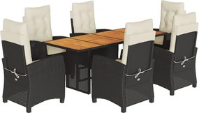 vidaXL Set mobilier de grădină cu perne, 7 piese, negru, poliratan