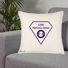 Perna Personalizata CSM Ramnicu Sarat Fotbal, 40x40 cm, Crem Reliefat, Husa Detasabila, Perna Inclusa, BEKZ®