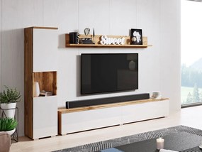 Zondo Mobilier living BR (Stejar wotan + Alb lucios) (fără iluminat). 1060049