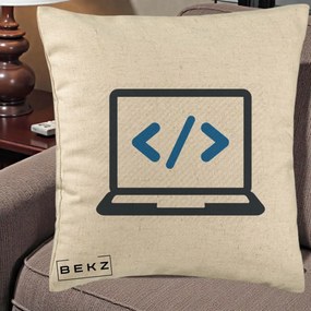 Perna Personalizata Laptop Cod HTML, 40x40 cm, Bej, Husa Detasabila, Perna Inclusa, BEKZ®