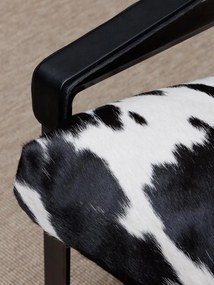 Fotoliu lounge din piele naturală de bovine alb-negru cu structură metalică, „Montaine”