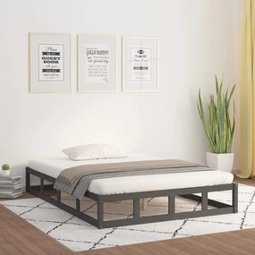 820818 vidaXL Cadru de pat, gri, 200x200 cm, lemn masiv