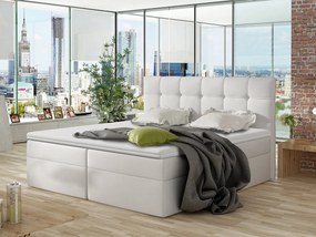 Pat matrimonial Boxspring Kennedy (180x200) (piele ecologică Soft 017 (Alb)). 1059310