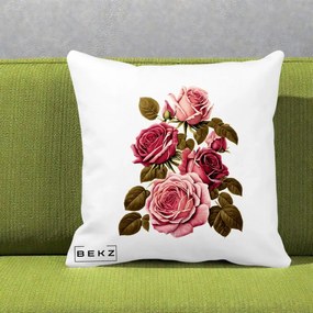Perna Decorativa Trandafiri Vintage Roz-Rosii, 40x40 cm, Alba Mata, Husa Detasabila, Perna Inclusa, BEKZ®