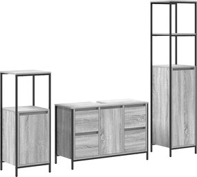 vidaXL Set de mobilier pentru baie cu sertar 3 pcs Gri sonoma și Negru