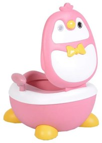 Olita 2 in 1 pentru copii NOVOKIDSª Happy Penguin , Vas detasabil, Plastic non toxic, Model Pinguin, Roz