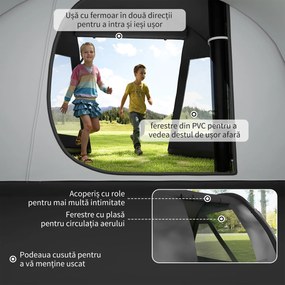Outsunny Cort Tunel pentru 3-4 Persoane, Cort de Camping cu Doua Camere, cu Ferestre si Obloane, Geanta de Transport Portabila, pentru Pescuit, Drumetii, Sport, Festival, Negru | Aosom Romania