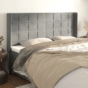vidaXL Tăblie de pat cu aripioare gri deschis 163x16x118/128cm catifea