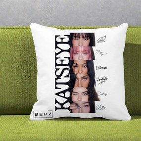 Perna Personalizata K-pop KATSEYE Semnaturi Membre Foto, 40x40 cm, Alba Mata, Husa Detasabila, Perna Inclusa, BEKZ®