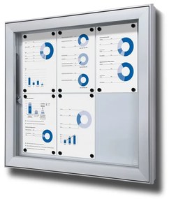 Vitrina de exterioare cu incuietoare pentru informatii 6 x A4 - spate din tabla, tip L, aluminiu