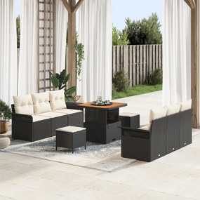 vidaXL Set de canapele de grădină , 9 piese cu perne, din rattan negru, acacia