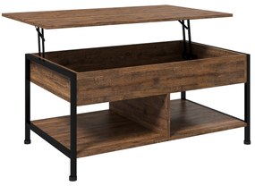 HOMCOM Masă de cafea ridicabilă masă de salon cu compartiment ascuns și 2 rafturi inferioare 100 x 80 x 60 cm maro rustic negru | Aosom Romania