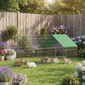 PawHut Cușcă pentru Iepuri și Găini de Exterior și Interior cu Protecție Solară și Grilaj Metalic, pentru Animale Mici, Rațe, Găini, 180x75x75 cm, Verde | Aosom Romania