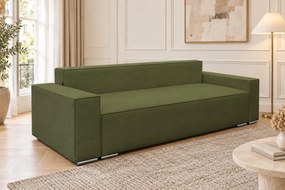 Canapea extensibilă Perla din boucle, kaki, cu ladă de depozitare