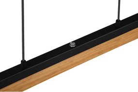 Lustră negru-mat LED cu abajur din lemn Kerala – Trio