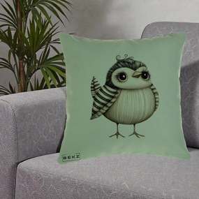 Perna Decorativa Pui Elegant Alb-Negru, 40x40 cm, Verde, Husa Detasabila, Perna Inclusa, BEKZ®