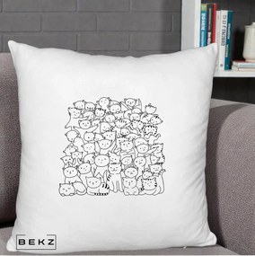 Perna Personalizata Many Cats Pattern Alb-Negru, 40x40 cm, Alb Pufos, Husa Detasabila, Perna Inclusa, BEKZ®