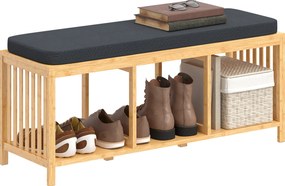 HOMCOM Bancă pentru pantofi din bambus, bancă de hol cu pernă căptușită și raft deschis, aspect lemn natural | Aosom Romania