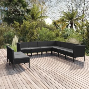 3094469 vidaXL Set mobilier de grădină cu perne, 9 piese, negru, poliratan