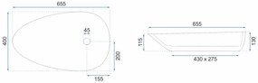 Lavoar pe blat Rea Greta Thunder asimetric finisaj alb piatra lucios 65 cm