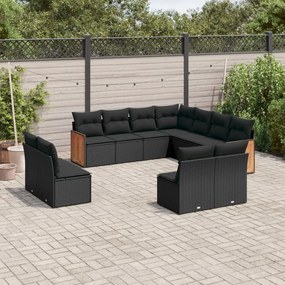 vidaXL Set canapele de grădină cu perne, 11 piese, negru, poliratan