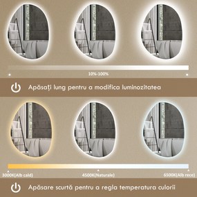 HOMCOM Oglindă de Baie LED cu Comutator Tactil Inteligent și  Intensitate Reglabilă, 80x5x60 cm, Argintiu | Aosom Romania
