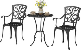 Outsunny Set bistro de grădină 3 piese masă bistro rotundă cu 2 scaune orificiu pentru umbrelă, antic din aluminiu turnat | Aosom Romania