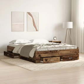 vidaXL Cadru de pat cu sertare Lemn vechi Lemn prelucrat 160 x 200 cm
