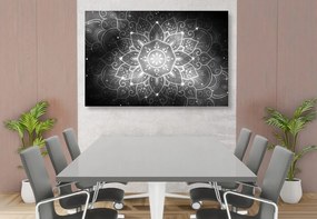 Tablou Mandala cu fundal galactic în design alb-negru