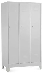 Dulap metalic - 3 compartimente, 90 x 50 x 160 cm, picioare fixe, încuietoare cilindrică, gri deschis - ral 7035