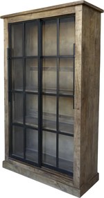 Vitrină natur din lemn de mango și metal cu 2 uși glisante vitrate 110x45x190 cm, „Paris"