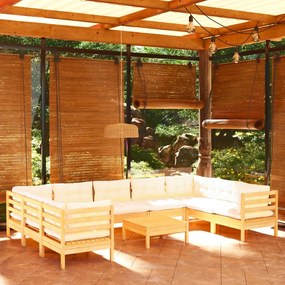 3097325 vidaXL Set mobilier grădină cu perne crem, 10 piese, lemn masiv de pin