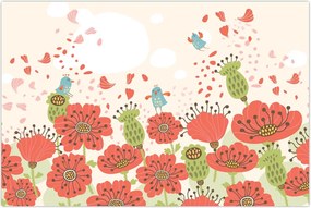 Tablou - Păsări pe o pajiște înflorită (90x60 cm)