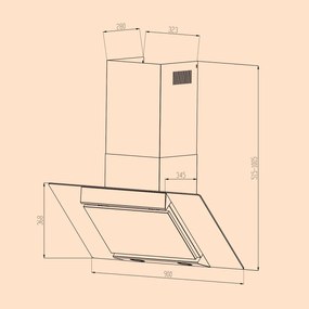 Zola, hotă de bucătărie cu spațiu pentru cap, 90 cm, 635 mc / h, oțel inoxidabil, montaj pe perete, sticlă