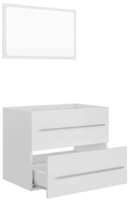 Set mobilier de baie, 2 piese, alb extralucios, PAL Alb foarte lucios, Dulap pentru chiuveta + oglinda, 1