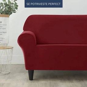 Set huse elastice din catifea pentru canapea 3 locuri + 2 fotolii, cu brate, rosu, HCCJS-11