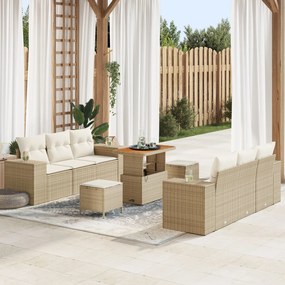 vidaXL Set de canapele pentru grădină 9 pcs Bej Rattan poli