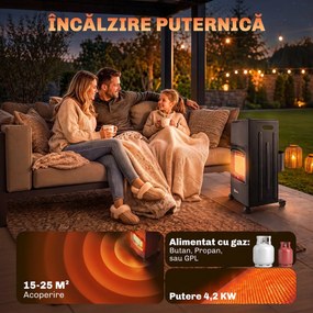 Outsunny Sobă pe Gaz 4,2 kW, 3 Trepte de Căldură, ODS, Oprire la Stingerea Flăcării, Anti-răsturnare | Aosom Romania