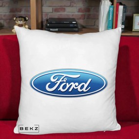 Perna Personalizata cu emblema Ford, 40x40 cm, Alb Pufos, Husa Detasabila, Perna Inclusa, BEKZ®