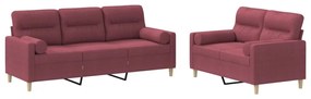 3201622 vidaXL Set canapea cu perne, 2 piese, roșu vin, material textil