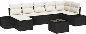 vidaXL Set de canapele pentru grădină cu pernă 8 pcs Negru poliratan