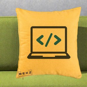 Perna Personalizata Laptop Cod HTML, 40x40 cm, Galben, Husa Detasabila, Perna Inclusa, BEKZ®