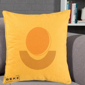 Perna Decorativa Geometric Boho Luna si Disc, 40x40 cm, Galben, Husa Detasabila, Perna Inclusa, BEKZ®