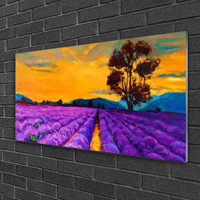 Tablou pe sticla Câmp Peisaj Violet Galben Maro