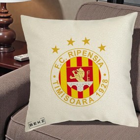 Perna Personalizata FC Ripensia Timisoara 1928, 40x40 cm, Ecru, Husa Detasabila, Perna Inclusa, BEKZ®