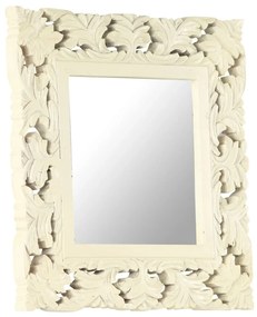 Oglinda sculptata manual, alb, 50x50 cm, lemn masiv mango Alb